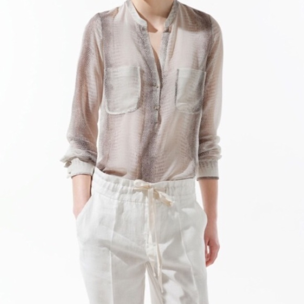 Zara Woman Snake-Skin Print Sheer Blouse